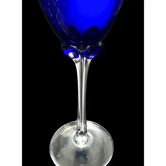 Set of 2 Vintage Hand Blown Cobalt Blue With Clear Stem 9.5" Wine Glasses EUC - Picture 5 of 7